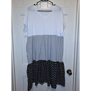 Women's Plus size Colorblock Short Sleeve V Neck stripe polka dot 2xl dress